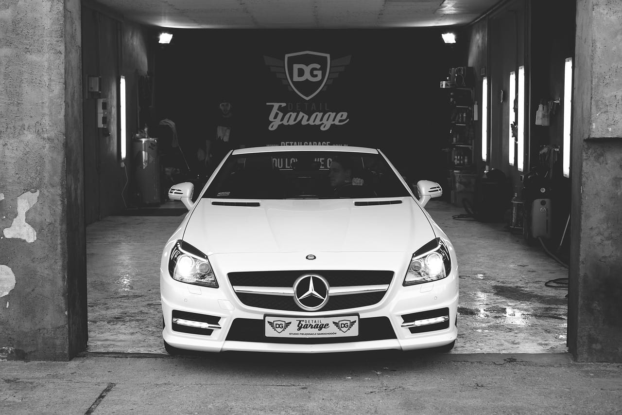 White car in a garage