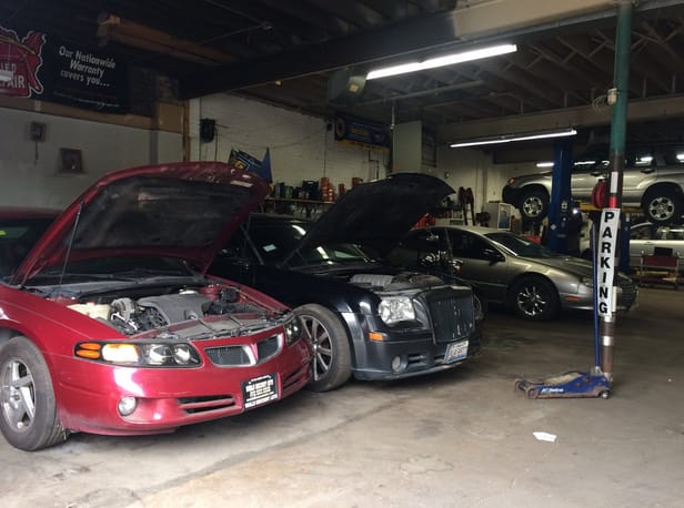 cars in an auto shop